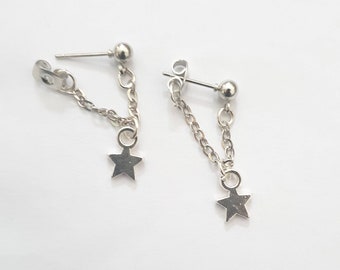 Star Chain Earrings, Gold Dangling Star Earrings, Star Celestial Chain Gold Charm Dangle Drop Earrings, Chain Ear Cuffs