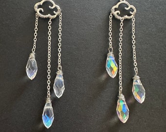 Pendientes de nube lindos, alambre de oreja de nube y lluvia, pendientes de cristal de gota de lluvia de nube de plata, regalo para ella, minimalista, pendientes simples