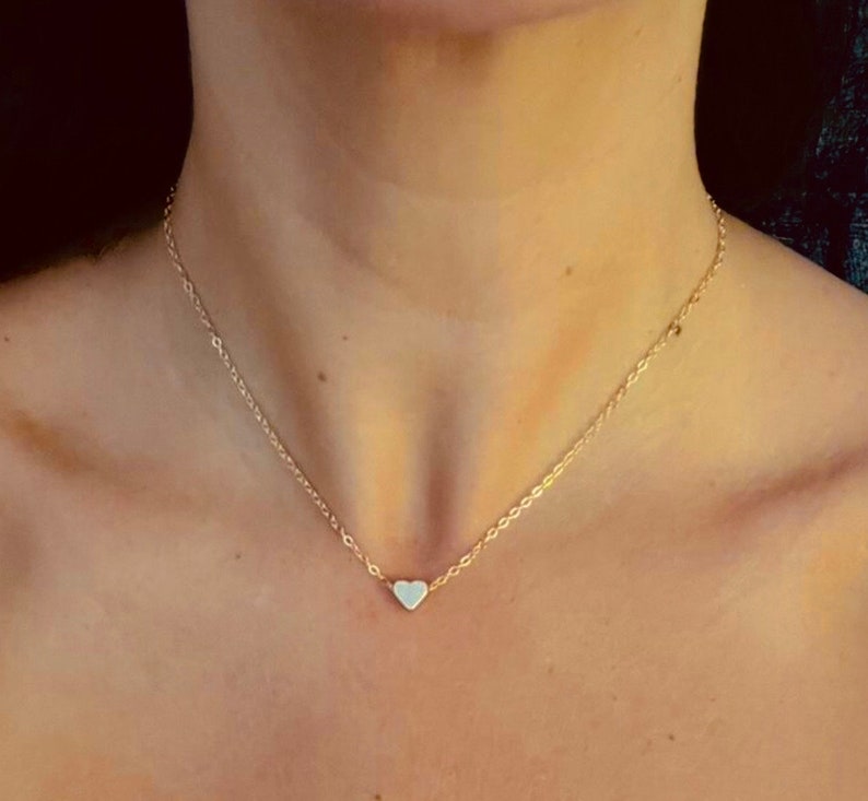 Mini Heart,Tiny Heart Choker Necklace, Tiny Moon Star Choker Necklace, Delicate Heart Necklace Silver, Boho Heart Choker Heart Necklace image 1