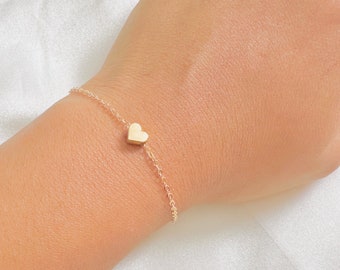 Tiny Heart armband, delicate hart armband goud/zilveren armband, sierlijke armband, eenvoudige kettingarmband, cadeau voor haar