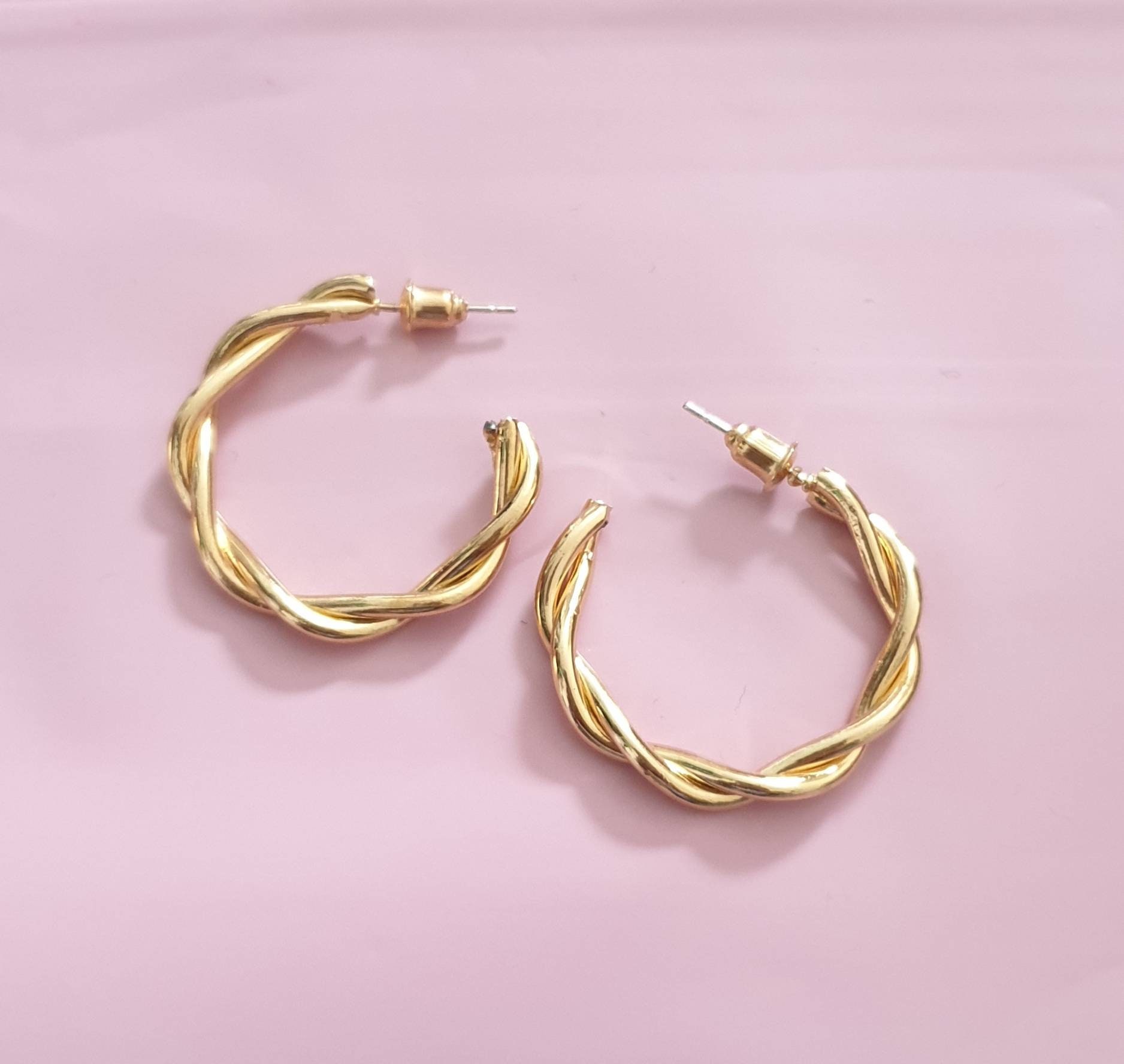 Dainty Gold Geometric Twisted Hoop Earring Gold Earring Stud | Etsy