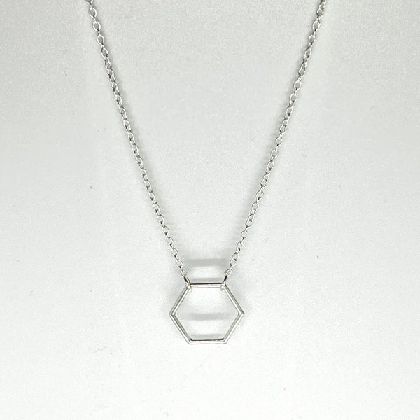 Hexagonal Silver Colour Necklace,  Hollow Hexagon Pendant Necklace , Geometric Minimalist Simple Cute Elegant Necklace,Christmas