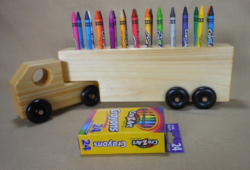 Tractor and Trailer Crayon Holder Truck / Wooden / Handmade Etsy
