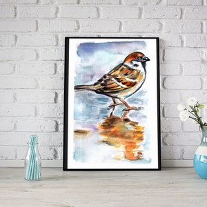 Sparrow bird watercolor painting original artwork