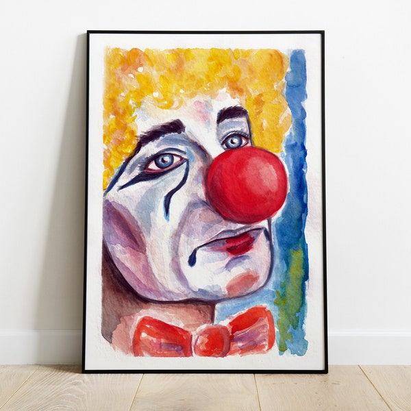 Aquarelle clown triste peint à la main œuvre originale