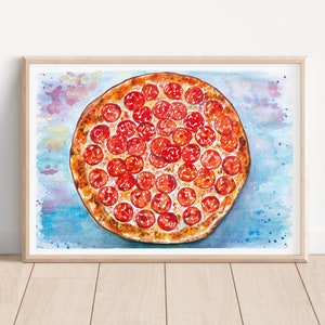 Pizza pepperoni americana acquerello opera originale dipinta a mano