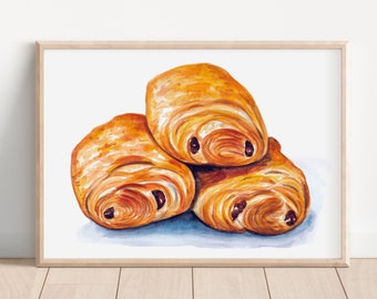 Pain au chocolat watercolor painting original artwork