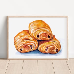 Pain au chocolat acquerello opera originale dipinto a mano