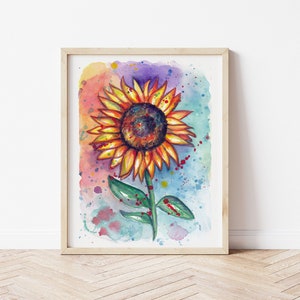 Acquerello girasole dipinto a mano