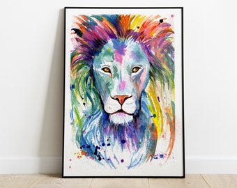 Lion watercolor painting portrait original artwork