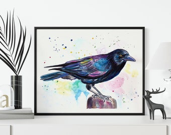 Raven painting watercolor original artwork