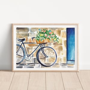 Vélo aquarelle avec fleurs peintes à la main