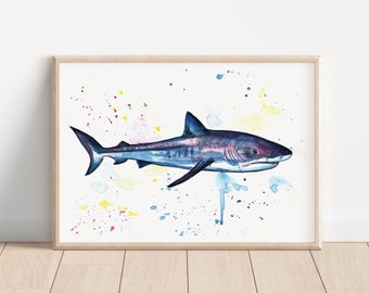 Shark  watercolor painting original artwork