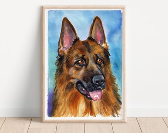 黒のジャーマンシェパード犬のアートポートレート LAShepard 絵画の