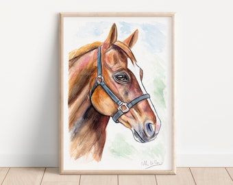 Oeuvre originale peinte à la main à l'aquarelle de cheval