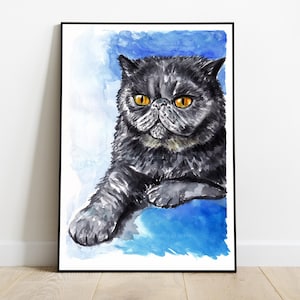 Gatto Certosino acquerello dipinto a mano opera originale