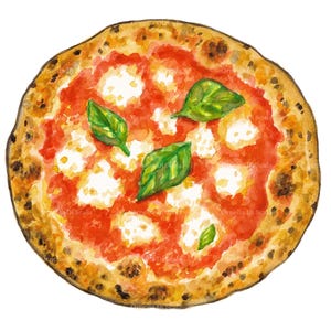 Neapolitan Margherita pizza digital watercolor, high resolution 300 DPI printable file