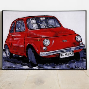 Impression de voiture Fiat 500 rouge sur carton