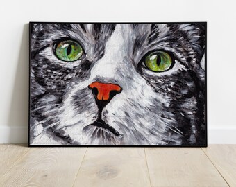 Modernes Acrylporträt einer europäischen Tabbykatze, handgemaltes Original, Geschenkidee für Katzenliebhaber