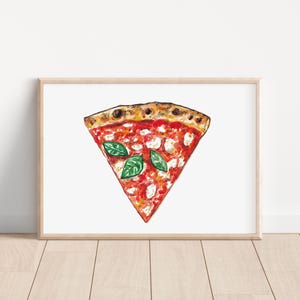 Acquerello fetta di pizza Margherita dipinto a mano opera originale