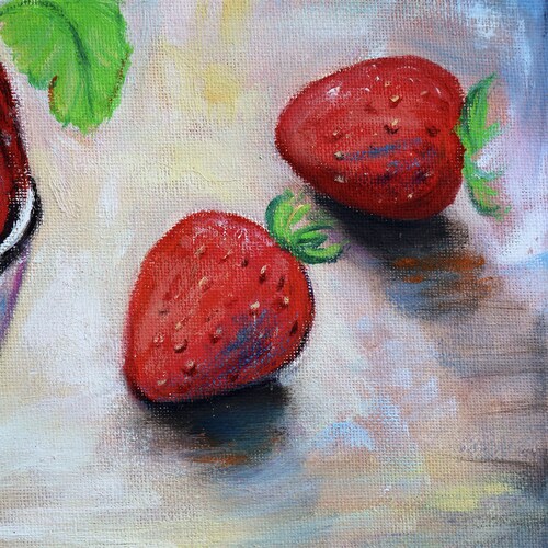 Strawberries painting oil shops on cardboard canvas