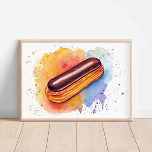 Éclair dolce francese acquerello opera originale dipinto a mano