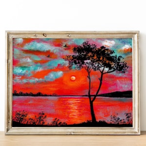 Tramonto dipinto acrilico su cartone telato