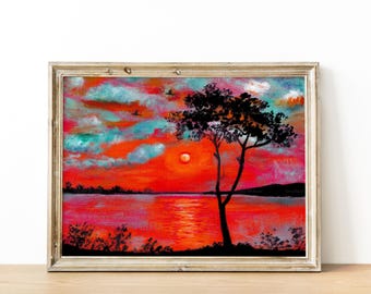 Pôr do sol pintura acrílica sobre tela