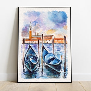 Acquerello Venezia gondole opera originale dipinta a mano
