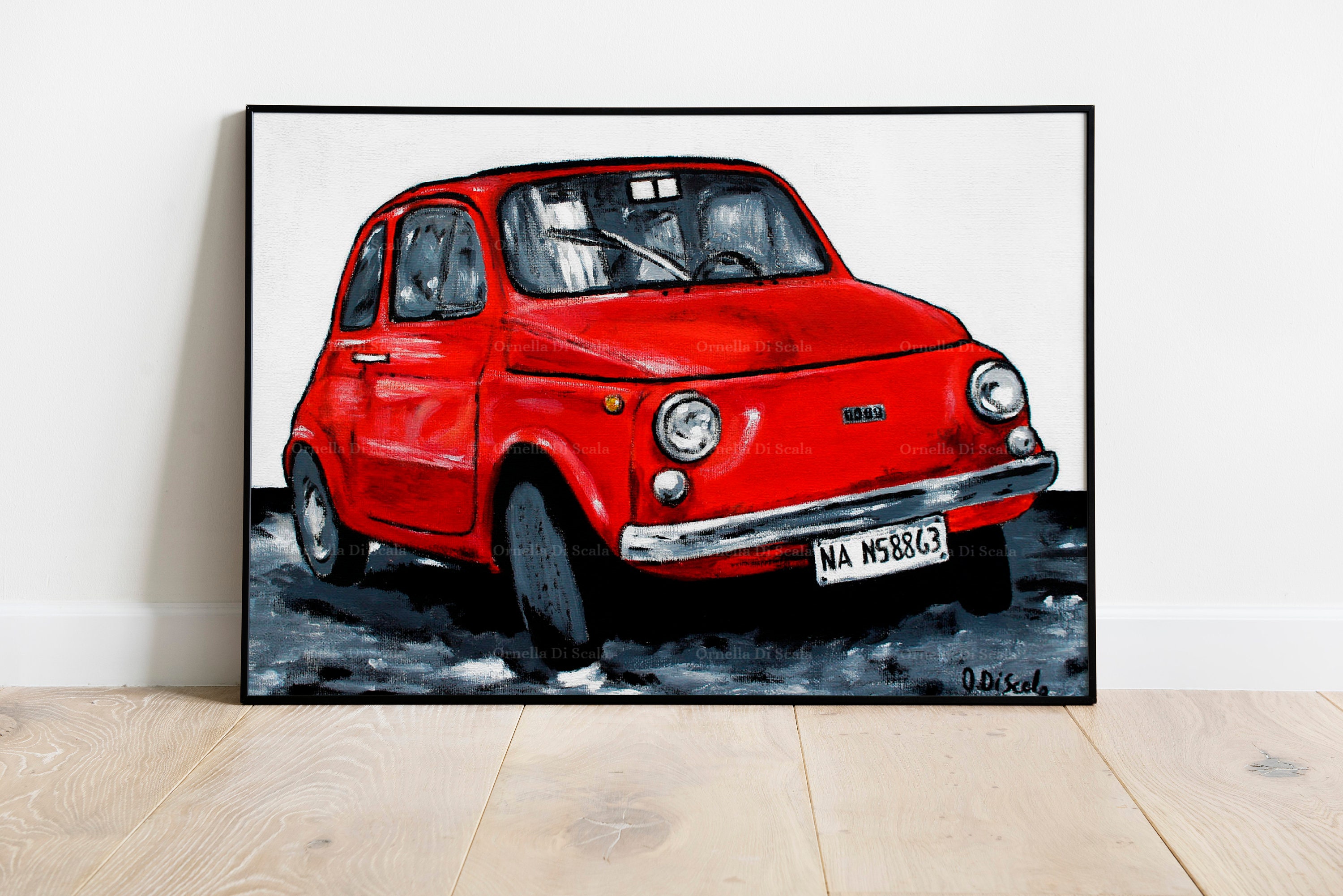 Red Fiat Cinquecento Fiat 500 Along The A - Canvas Artwork