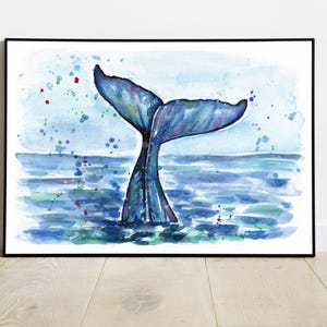 Acquerello coda di balena dipinto a mano