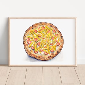 Acquerello Pizza patatine e wurstel dipinto a mano
