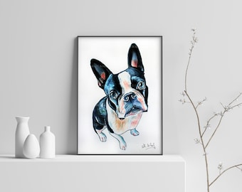 Boston terrier portrait watercolor painting original artwork