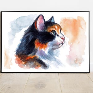 Gatto calico acquerello originale dipinto a mano