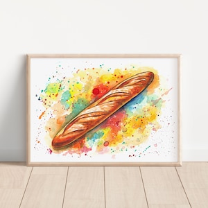 Baguette pane francese acquerello opera originale dipinto a mano