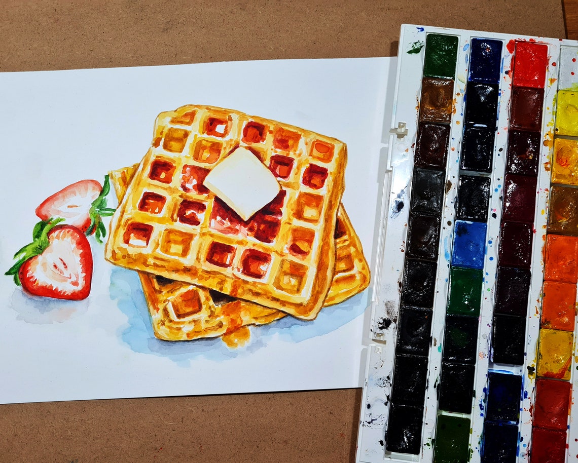 Waffle Watercolor Painting Print - Etsy