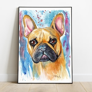 Acquerello Bulldog Francese fulvo dipinto a mano