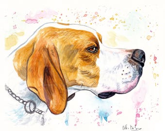 Chien pointeur aquarelle peint à la main œuvre unique originale non imprimée