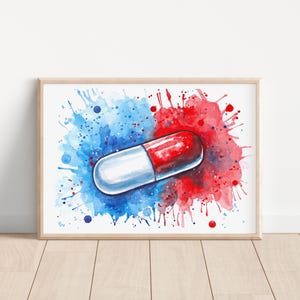 Acquerello pillola rossa e bianca antibiotico dipinto a mano opera originale