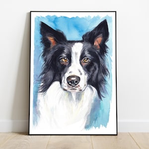 Border Collie acquerello dipinto a mano opera originale