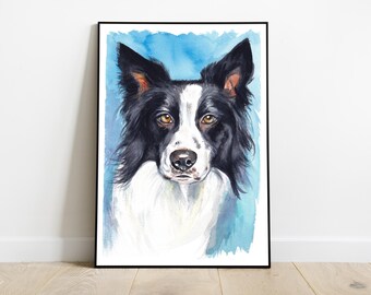 Original Border Collie watercolor painting hand painted on cotton paper signed – smart sweet dog art unique handmade gift