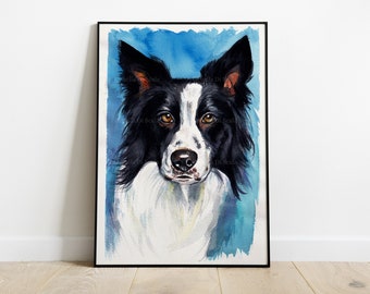 Border Collie watercolor painting original artwork