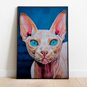 Portrait de chat Sphynx peint à la main acrylique sur toile