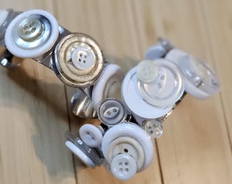 Whimsical White Repurposed Button Bracelet Set