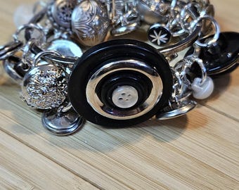 Black and Charmed Repurposed Button Bracelet