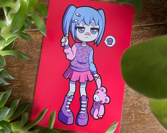 Yami Kawaii Art Print | Deadly Pastel Goth Postcard (4x6")