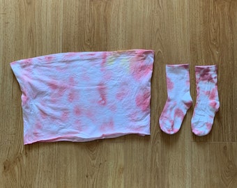 Pink and White Tie Dye Bandeau with Matching Socks