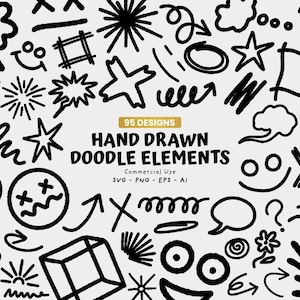 Hand Drawn Doodles SVG Bundle, Sketchy Shapes Clipart PNG, Black White Doodle Elements, Planner Stickers Art, Sublimation Design, Cricut SVG