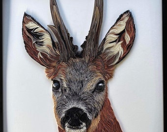 Ciervo en filigrana, arte de pared enmarcado con ciervo, ciervo en filigrana, regalo para ella, decoración de pared con animales en filigrana, regalo de Navidad, arte de papel hecho a mano, hecho a mano