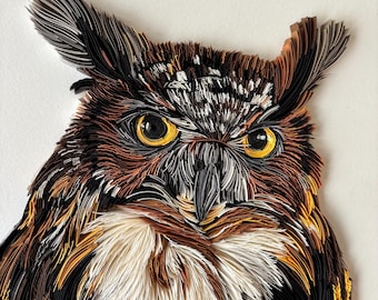 Escultura de papel 3D de búho enmarcado a mano (40,6 x 50,8 cm)